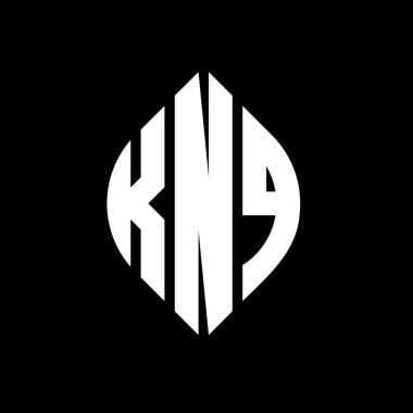 Çember ve elips şekilli KNQ daire harf logosu tasarımı. Tipografik biçimli KNQ elips harfleri. Üç baş harf daire şeklinde bir logo oluşturuyor. KNQ Çemberi Amblemi Soyut Monogram Harf İşaretleyici Vektörü.