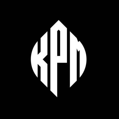 Çember ve elips şekilli KPM daire harf logosu tasarımı. Tipografik biçimli KPM elips harfleri. Üç baş harf daire şeklinde bir logo oluşturuyor. KPM Çemberi Amblemi Soyut Monogram Harf İşaretleme Vektörü.