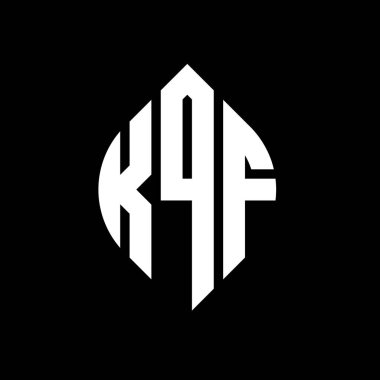 Çember ve elips şekilli KQF daire harf logosu tasarımı. Tipografik biçimli KQF elips harfleri. Üç baş harf daire şeklinde bir logo oluşturuyor. KQF Çember Amblemi Soyut Monogram Harf İşaretleyici Vektörü.