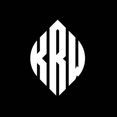 Çember ve elips şekilli KRW daire harf logosu tasarımı. Tipografik biçimli KRW elips harfleri. Üç baş harf daire şeklinde bir logo oluşturuyor. KRW Çember Amblemi Soyut Monogram Harf İşaretleyici Vektörü.