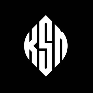 Çember ve elips şekilli KSM daire harf logosu tasarımı. Tipografik biçimli KSM elips harfleri. Üç baş harf daire şeklinde bir logo oluşturuyor. KSM Çember Amblemi Soyut Monogram Harf İşaretleyici Vektörü.