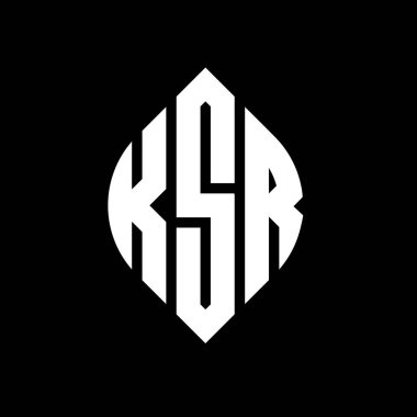 Çember ve elips şekilli KSR daire harf logosu tasarımı. Tipografik biçimli KSR elips harfleri. Üç baş harf daire şeklinde bir logo oluşturuyor. KSR Çember Amblemi Soyut Monogram Harf İşaretleyici Vektörü.