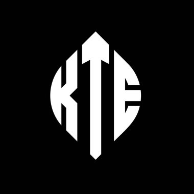 Çember ve elips şekilli KTE daire harf logosu tasarımı. Tipografik biçimli KTE elips harfleri. Üç baş harf daire şeklinde bir logo oluşturuyor. KTE Çemberi Amblemi Soyut Monogram Harf İşaretleme Vektörü.