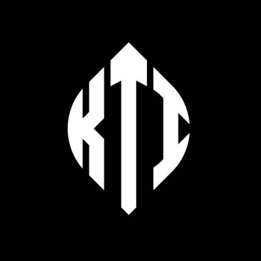Çember ve elips şekilli KTI daire harf logosu tasarımı. Tipografik biçimli KTI elips harfleri. Üç baş harf daire şeklinde bir logo oluşturuyor. KTI Çember Amblemi Soyut Monogram Harf İşaretleyici Vektörü.