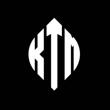Çember ve elips şekilli KTM daire harf logosu tasarımı. Tipografik biçimli KTM elips harfleri. Üç baş harf daire şeklinde bir logo oluşturuyor. KTM Çember Amblemi Soyut Monogram Harf İşaretleyici Vektörü.
