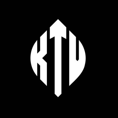 Çember ve elips şekilli KTV daire harf logosu tasarımı. Tipografik biçimli KTV elips harfleri. Üç baş harf daire şeklinde bir logo oluşturuyor. KTV Çemberi Amblemi Soyut Monogram Harf İşaretleme Vektörü.