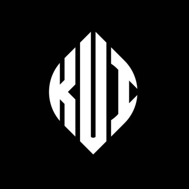 Çember ve elips şekilli KUI daire harf logosu tasarımı. KUI elips harfleri tipografik tarzda. Üç baş harf daire şeklinde bir logo oluşturuyor. KUI Çember Amblemi Soyut Monogram Harf İşaretleyici Vektörü.