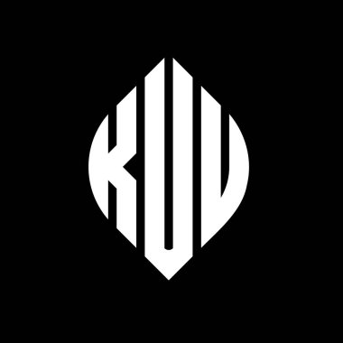 Çember ve elips şekilli KUU daire harf logosu tasarımı. Tipografik biçimli KUU elips harfleri. Üç baş harf daire şeklinde bir logo oluşturuyor. KUU Çember Amblemi Soyut Monogram Harf İşaretleyici Vektörü.