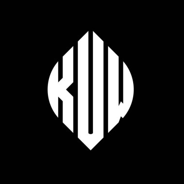 Çember ve elips şekilli KUW daire harf logosu tasarımı. Tipografik biçimli KUW elips harfleri. Üç baş harf daire şeklinde bir logo oluşturuyor. KUW Çember Amblemi Soyut Monogram Harf İşaretleyici Vektörü.