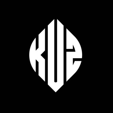 Çember ve elips şekilli KUZ daire harf logosu tasarımı. Tipografik biçimli KUZ elips harfleri. Üç baş harf daire şeklinde bir logo oluşturuyor. KUZ Çember Amblemi Soyut Monogram Harf İşaretleyici Vektörü.