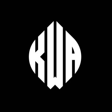 Çember ve elips şekilli KWA daire harf logosu tasarımı. Tipografik biçimli KWA elips harfleri. Üç baş harf daire şeklinde bir logo oluşturuyor. KWA Çember Amblemi Soyut Monogram Harf İşaretleyici Vektörü.
