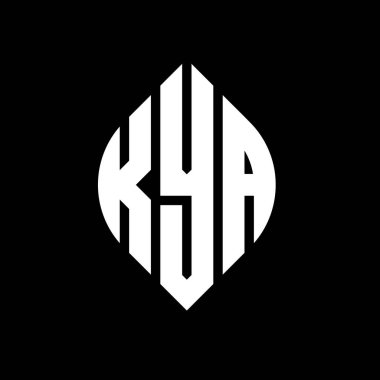 Çember ve elips şekilli KYA daire harf logosu tasarımı. Tipografik biçimli KYA elips harfleri. Üç baş harf daire şeklinde bir logo oluşturuyor. KYA Çember Amblemi Soyut Monogram Harf İşaretleyici Vektörü.
