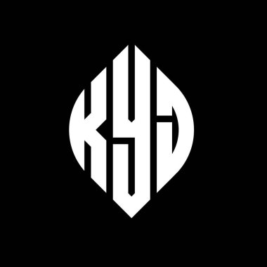 Çember ve elips şekilli KYJ daire harf logosu tasarımı. Tipografik biçimli KYJ elips harfleri. Üç baş harf daire şeklinde bir logo oluşturuyor. KYJ Çember Amblemi Soyut Monogram Harf İşaretleyici Vektörü.