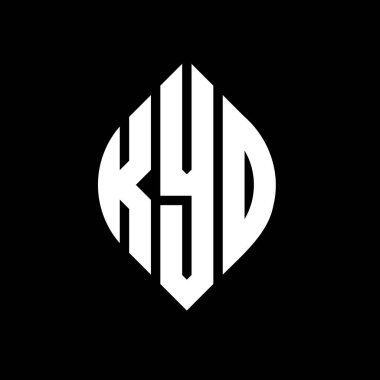 Çember ve elips şekilli KYO daire harf logosu tasarımı. Tipografik biçimli KYO elips harfleri. Üç baş harf daire şeklinde bir logo oluşturuyor. KYO Çemberi Amblemi Soyut Monogram Harf İşaretleyici Vektörü.