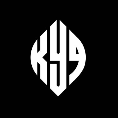 Çember ve elips şekilli KYQ daire harf logosu tasarımı. Tipografik biçimli KYQ elips harfleri. Üç baş harf daire şeklinde bir logo oluşturuyor. KYQ Çemberi Amblemi Soyut Monogram Harf İşaretleyici Vektörü.