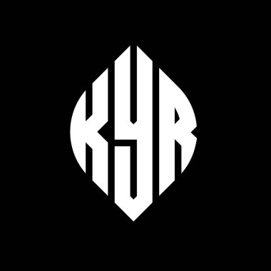 Çember ve elips şekilli KYR daire harf logosu tasarımı. Tipografik biçimli KYR elips harfleri. Üç baş harf daire şeklinde bir logo oluşturuyor. KYR Çember Amblemi Soyut Monogram Harf İşaretleyici Vektörü.