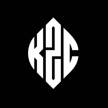 Çember ve elips şekilli KZC daire harf logosu tasarımı. Tipografik biçimli KZC elips harfleri. Üç baş harf daire şeklinde bir logo oluşturuyor. KZC Çember Amblemi Soyut Monogram Harf İşaretleyici Vektörü.