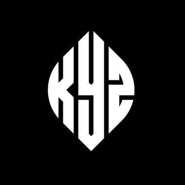 Çember ve elips şekilli KYZ daire harf logosu tasarımı. Tipografik biçimli KYZ elips harfleri. Üç baş harf daire şeklinde bir logo oluşturuyor. KYZ Çember Amblemi Soyut Monogram Harf İşaretleyici Vektörü.