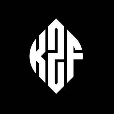 Çember ve elips şekilli KZF daire harf logosu tasarımı. Tipografik biçimli KZF elips harfleri. Üç baş harf daire şeklinde bir logo oluşturuyor. KZF Çember Amblemi Soyut Monogram Harf İşaretleyici Vektörü.
