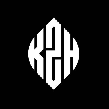 Çember ve elips şekilli KZH daire harf logosu tasarımı. Tipografik biçimli KZH elips harfleri. Üç baş harf daire şeklinde bir logo oluşturuyor. KZH Çember Amblemi Soyut Monogram Harf İşaretleme Vektörü.