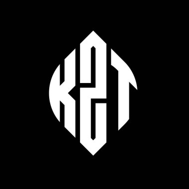Çember ve elips şekilli KZT daire harf logosu tasarımı. Tipografik biçimli KZT elips harfleri. Üç baş harf daire şeklinde bir logo oluşturuyor. KZT Çemberi Amblemi Soyut Monogram Harf İşaretleyici Vektörü.
