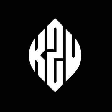 Çember ve elips şekilli KZV daire harf logosu tasarımı. Tipografik biçimli KZV elips harfleri. Üç baş harf daire şeklinde bir logo oluşturuyor. KZV Çember Amblemi Soyut Monogram Harf İşaretleyici Vektörü.