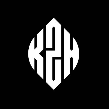 Çember ve elips şekilli KZX daire harf logosu tasarımı. Tipografik biçimli KZX elips harfleri. Üç baş harf daire şeklinde bir logo oluşturuyor. KZX Çember Amblemi Soyut Monogram Harf İşaretleyici Vektörü.
