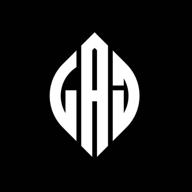 Dairesel ve elips şekilli LAJ daire harf logosu tasarımı. LAJ elips harfleri tipografik tarzda. Üç baş harf daire şeklinde bir logo oluşturuyor. LAJ Çember Amblemi Soyut Monogram Harf İşaretleme Vektörü.