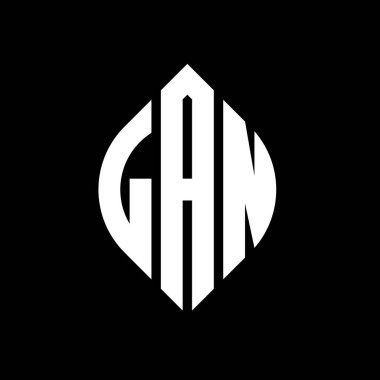 Çember ve elips şekilli LAN daire harf logosu tasarımı. Tipografik şekilli LAN elips harfleri. Üç baş harf daire şeklinde bir logo oluşturuyor. LAN Çemberi Amblemi Soyut Monogram Harfi Mark Vector.LAN daire harfli logo dizaynı daire ve ellip