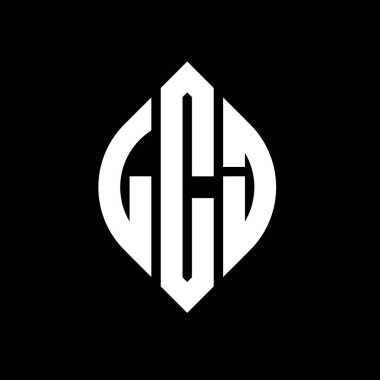 Çember ve elips şekilli LCJ daire harf logosu tasarımı. Tipografik biçimli LCJ elips harfleri. Üç baş harf daire şeklinde bir logo oluşturuyor. LCJ Çember Amblemi Soyut Monogram Harf İşaretleyici Vektörü.