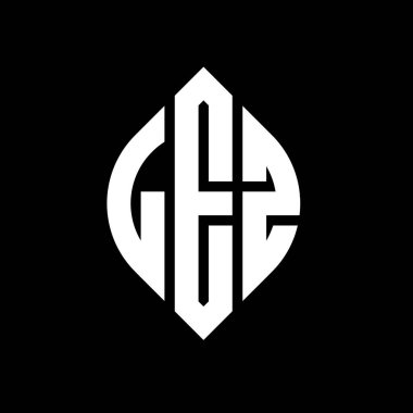 Çember ve elips şekilli LEZ daire harf logosu tasarımı. Tipografik biçimli LEZ elips harfleri. Üç baş harf daire şeklinde bir logo oluşturuyor. LEZ Çember Amblemi Soyut Monogram Harf İşaretleme Vektörü.