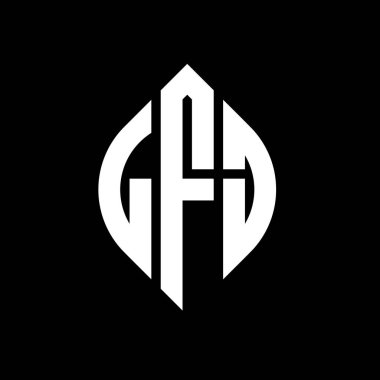 Çember ve elips şekilli LFJ daire harf logosu tasarımı. Tipografik tarzda LFJ elips harfleri. Üç baş harf daire şeklinde bir logo oluşturuyor. LFJ Çember Amblemi Soyut Monogram Harf İşaretleyici Vektörü.