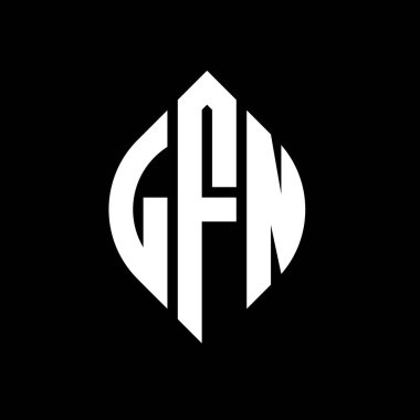 Çember ve elips şekilli LFN daire harf logosu tasarımı. Tipografik biçimli LFN elips harfleri. Üç baş harf daire şeklinde bir logo oluşturuyor. LFN Çember Amblemi Soyut Monogram Harf İşaretleyici Vektörü.