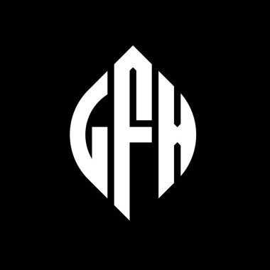 Çember ve elips şekilli LFX daire harf logosu tasarımı. Tipografik biçimli LFX elips harfleri. Üç baş harf daire şeklinde bir logo oluşturuyor. LFX Çember Amblemi Soyut Monogram Harf İşaretleyici Vektörü.