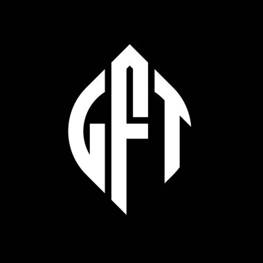 Çember ve elips şekilli LFT daire harf logosu tasarımı. Tipografik biçimli LFT elips harfleri. Üç baş harf daire şeklinde bir logo oluşturuyor. LFT Çember Amblemi Soyut Monogram Harf İşaretleyici Vektörü.
