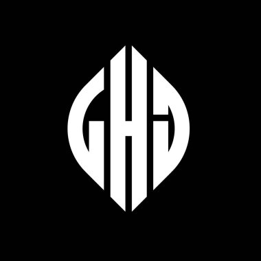 Çember ve elips şekilli LHJ daire harf logosu tasarımı. Tipografik biçimli LHJ elips harfleri. Üç baş harf daire şeklinde bir logo oluşturuyor. LHJ Çember Amblemi Soyut Monogram Harf İşaretleyici Vektörü.