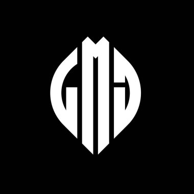Çember ve elips şekilli LMJ daire harf logosu tasarımı. LMJ elips harfleri tipografik tarzda. Üç baş harf daire şeklinde bir logo oluşturuyor. LMJ Çember Amblemi Soyut Monogram Harf İşaretleyici Vektörü.