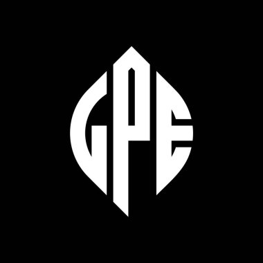 Çember ve elips şekilli LPE daire harf logosu tasarımı. Tipografik biçimli LPE elips harfleri. Üç baş harf daire şeklinde bir logo oluşturuyor. LPE Çember Amblemi Soyut Monogram Harf İşaretleyici Vektörü.