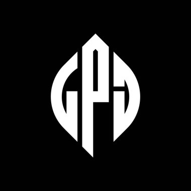 Çember ve elips şekilli LPJ daire harf logosu tasarımı. Tipografik biçimli LPJ elips harfleri. Üç baş harf daire şeklinde bir logo oluşturuyor. LPJ Çember Amblemi Soyut Monogram Harf İşaretleyici Vektörü.