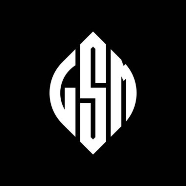 Çember ve elips şekilli LSM daire harf logosu tasarımı. Tipografik biçimli LSM elips harfleri. Üç baş harf daire şeklinde bir logo oluşturuyor. LSM Çember Amblemi Soyut Monogram Harf İşaretleyici Vektörü.