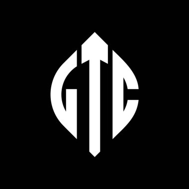 Çember ve elips şekilli LTC daire harf logosu tasarımı. Tipografik biçimli LTC elips harfleri. Üç baş harf daire şeklinde bir logo oluşturuyor. LTC Çember Amblemi Soyut Monogram Harf İşaretleyici Vektörü.