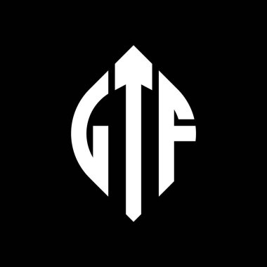 Çember ve elips şekilli LTF daire harf logosu tasarımı. Tipografik biçimli LTF elips harfleri. Üç baş harf daire şeklinde bir logo oluşturuyor. LTF Çember Amblemi Soyut Monogram Harf İşaretleyici Vektörü.