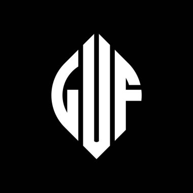 Çember ve elips şekilli LUF daire harf logosu tasarımı. Tipografik biçimli LUF elips harfleri. Üç baş harf daire şeklinde bir logo oluşturuyor. LUF Çember Amblemi Soyut Monogram Harf İşaretleyici Vektörü.