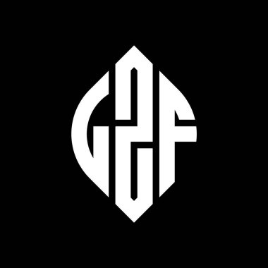 Dairesel ve elips şekilli LZF daire harf logosu tasarımı. Tipografik biçimli LZF elips harfleri. Üç baş harf daire şeklinde bir logo oluşturuyor. LZF Çember Amblemi Soyut Monogram Harf İşaretleyici Vektörü.