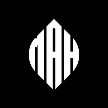 Çember ve elips şekilli MAH daire harf logosu tasarımı. Tipografik biçimli MAH elips harfleri. Üç baş harf daire şeklinde bir logo oluşturuyor. MAH Çemberi Amblemi Soyut Monogram Harf İşareti Vector.MAH daire harfi logo tasarımı daire ve ellip