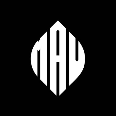 Çember ve elips şekilli MAV daire harf logosu tasarımı. Tipografik biçimli MAV elips harfleri. Üç baş harf daire şeklinde bir logo oluşturuyor. MAV Çember Amblemi Soyut Monogram Harf İşaretleme Vektörü.