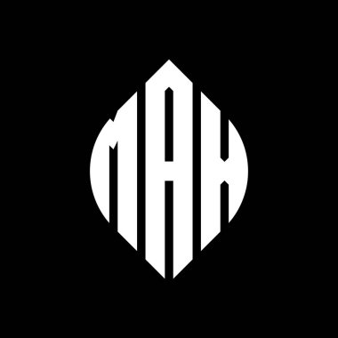Çember ve elips şekilli MAX daire harf logosu tasarımı. Tipografik biçimli MAX elips harfleri. Üç baş harf daire şeklinde bir logo oluşturuyor. MAX Çemberi Amblemi Soyut Monogram Harf İşaretleyici Vektörü.