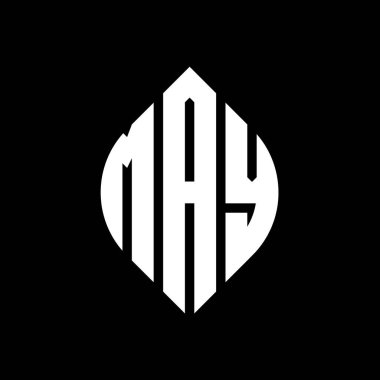 Daire şeklinde ve elips şeklinde bir logo dizaynı. Daktilo tarzında elips harfler. Üç baş harf daire şeklinde bir logo oluşturuyor. Mayıs Çemberi Amblemi Soyut Monogram Harf İşaretleme Vektörü.