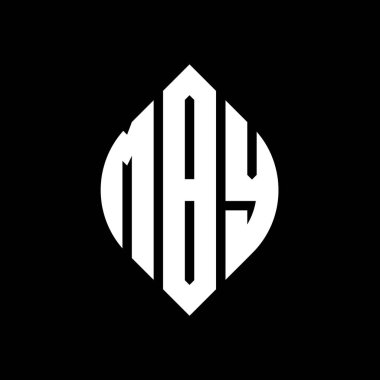 Çember ve elips şekilli MBY daire harf logosu tasarımı. Tipografik biçimli MBY elips harfleri. Üç baş harf daire şeklinde bir logo oluşturuyor. MBY Çemberi Amblemi Soyut Monogram Harf İşaretleme Vektörü.