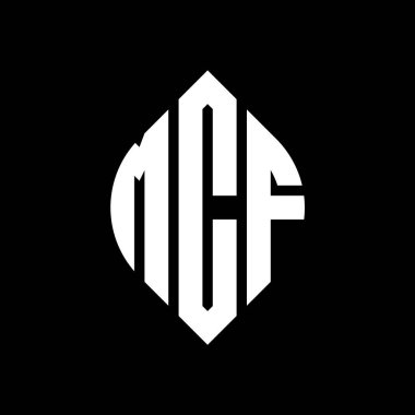 Çember ve elips şekilli MCF daire harf logosu tasarımı. Tipografik biçimli MCF elips harfleri. Üç baş harf daire şeklinde bir logo oluşturuyor. MCF Çember Amblemi Soyut Monogram Harf İşaretleyici Vektörü.